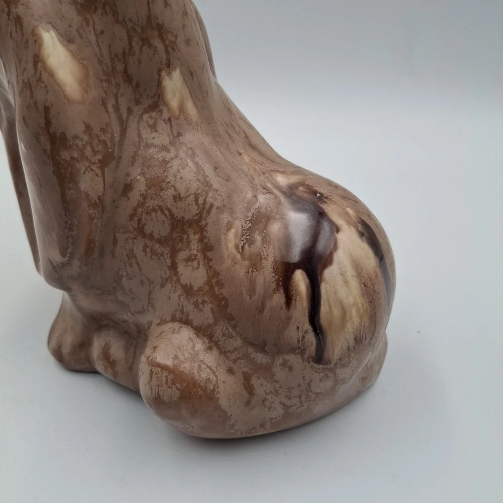 Vintage Ceramic Bassett Hound Dog Coin Piggy Bank Statue Glazed Marbeled‎ Sad